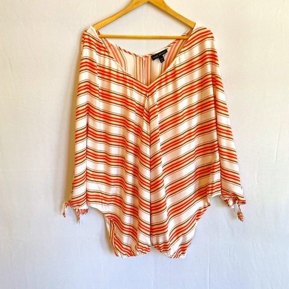 Lane Bryant Tops - Lane Bryant Loose Fit Popover V-neck Top Orange Tan White Stripes Size 26/28